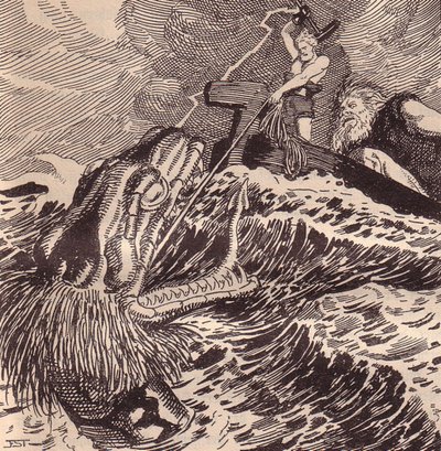 Thor ve Hymir Balıkçılık. Edda: Germen Tanrıları ve Kahramanları için İllüstrasyon, Hans von Wolzogen by Franz Stassen