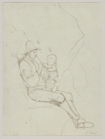 Kucağında Küçük Bir Çocuk Oturan Bir İtalyan Çoban by Franz Theobald Horny