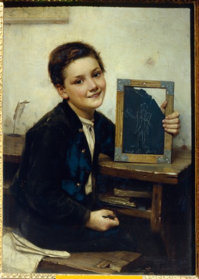 Ecolier (Okul çocuğu) - Tablo Franz Thone (1851-1906), ahşap üzerine yağlı boya, 50x38 cm by Franz Thone
