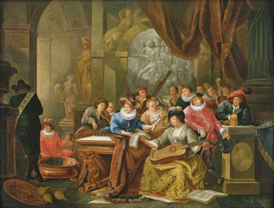 Heykeller ve Sanat Eserleri ile Saray İç Mekanında Müzik Partisi by Franz Verbeeck or Verbeecq