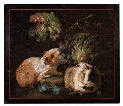 Lahana ve üzüm yiyen iki kobayın tasvir edildiği Roma mikromozaik paneli, 1800-25 by Franz Werner von Tamm