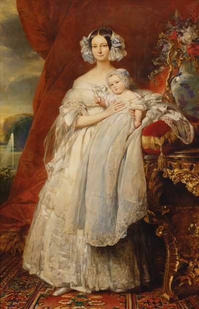 Helene-Louise de Mecklembourg-Schwerin, Orleans Düşesi (1814-58), oğlu Paris Kontu (1838-94) ile birlikte 1839 (tuval üzerine yağlı boya) by Franz Xaver Winterhalter