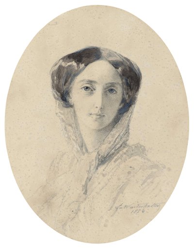 Olga Nikolaievna de Russie (1895-1918) - Rusya Büyük Düşesi Olga Nikolaevna'nın Portresi (1822-1892), Wuerttemberg Kraliçesi - Winterhalter, Franz Xavier (1805-1873) - 1856 - Kağıt üzerine suluboya ve mürekkep - 20x16 - Özel Koleksiyon by Franz Xaver Winterhalter