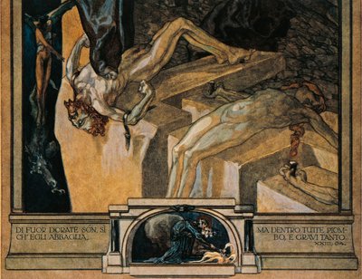 Avusturya, Viyana, Franz von Bayros'un Dante Alighieri'nin İlahi Komedyası (Cehennem, Şarkı XXII) çizimi, detay by Franz von Bayros (1866 1924)