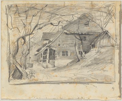 Çıplak ağaçların altında çiftlik evi by Franz von Lenbach