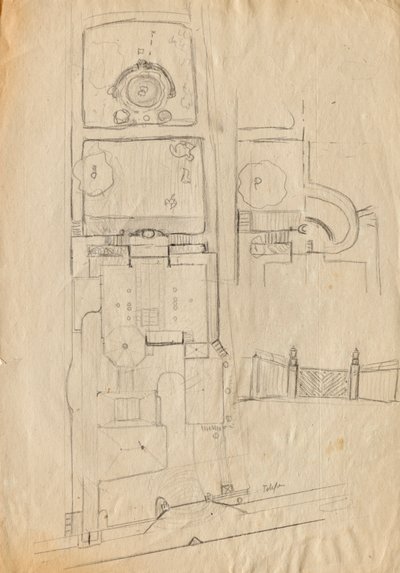 Matcha Atelier Villa için tasarım eskizleri - tüm kompleksin kat planı ve bahçe, kapı sistemi by Franz von Matsch