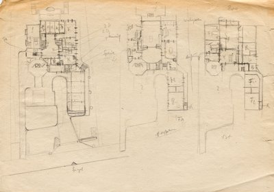 Matcha Atelier Villa için tasarım eskizleri - üç katlı kat planı by Franz von Matsch