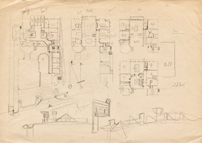 Matcha Atelier Villa için tasarım eskizleri - kat planları ve çatı inşaatı by Franz von Matsch