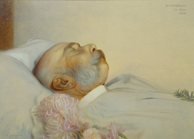 İmparator I. Franz Joseph ölüm döşeğinde by Franz von Matsch