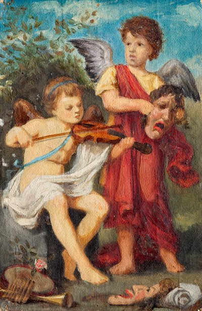 Maskeli müzisyen putti by Franz von Matsch