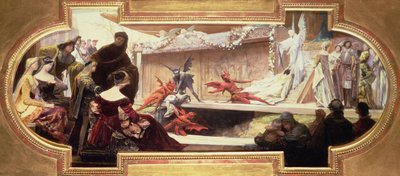 Tiyatro Tarihi serisinden bir sahneyi betimleyen bir tavan resmi için eskiz by Franz von Matsch