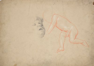 Bir bebek, uyuyan bir bebek kafası, bir kadın kafası çalışmaları by Franz von Matsch