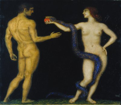 Adem ve Havva, 1920 dolayları (ahşap üzerine tempera) by Franz von Stuck