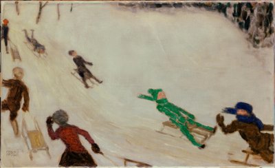 F.v. Sıkışmış, kızak yapan çocuklar by Franz von Stuck