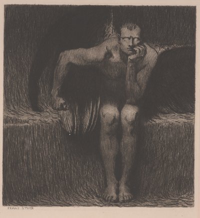 Lucifer, c.1890 (gravür) by Franz von Stuck