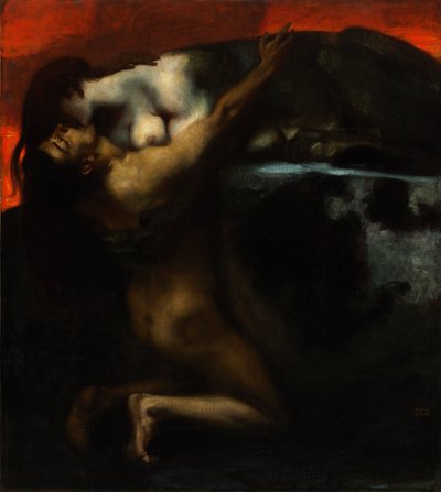 Sfenksin Öpücüğü - Peinture de Franz Ritter von Stuck (1863-1928) - 1895 - Tuval üzerine yağlı boya - 160x144,8 - Szepmuveszeti Muzeum, Budapeşte by Franz von Stuck