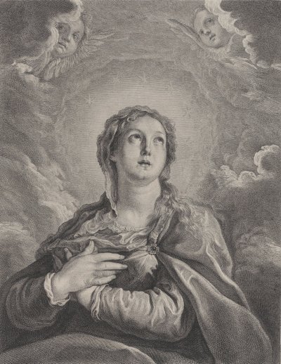 Bakire, ellerini göğsünde kavuşturmuş, yukarıya bakıyor, 1729-40. by Frédéric Horthemels