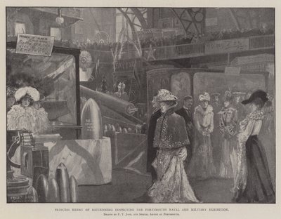 Battenberg Prensesi Henry, Portsmouth Donanma ve Askeri Sergisini teftiş ediyor by Fred T. Jane