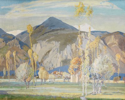 Alassio yakınlarındaki Deniz Alpleri (panel üzerine serilen ipek üzerine Tempera) by Freda Marston