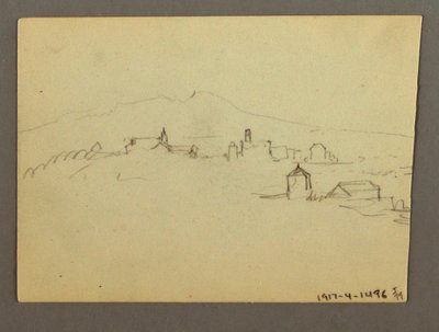 Çizim, Kilise Kulesi Bitişik Binalar, muhtemelen 1868-69 by Frederic Edwin Church