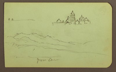 Çizim, Dağlar, Kilise; Verso: Figürler, Kilise, 1883 by Frederic Edwin Church