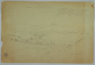 Çizim, Purese Yanardağı dahil Popayan yakınlarından görünüm, Cauca Nehri, Kolombiya, 8 Ağustos 1853 by Frederic Edwin Church