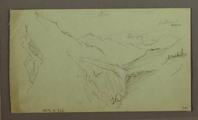 Çizim, Köy ve Sarp Dağ Vadisi (Alpler), 1868-69 by Frederic Edwin Church