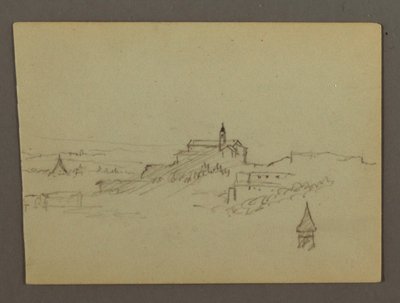Çizim, Tepedeki Köy, muhtemelen 1868-69 by Frederic Edwin Church