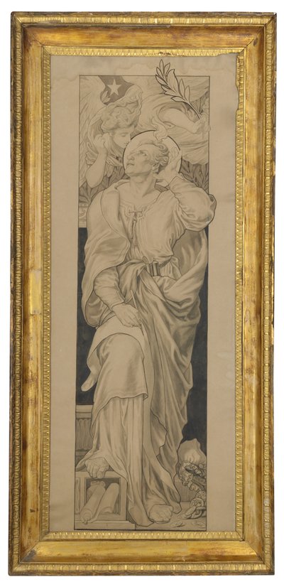 St Matthew: Vitray pencere için tasarım (devetüyü kağıt üzerinde kurşun kalem ve gri yıkama) by Frederic James Shields