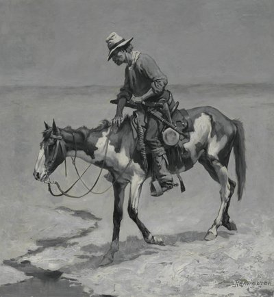 Bir Texas Pony, 1889 (kompozisyon tahtasındaki yağ) by Frederic Remington