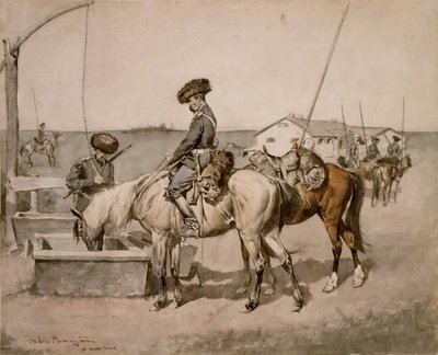 Bir Amoor Cossack (Amoors Cossack of the Amoors) 1892-94 (kağıt üzerinde wc ve kalem ve mürekkep) by Frederic Remington