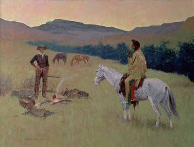 Konuşma veya Şüpheli Şirket (tuval üzerine yağlı boya) by Frederic Remington