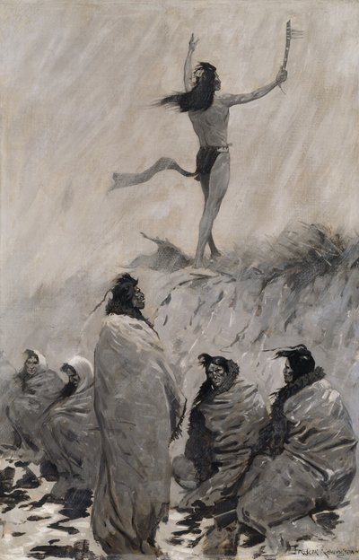 Ateş Yiyen Kollarını Yıldırım Kuşuna Kaldırdı by Frederic Remington