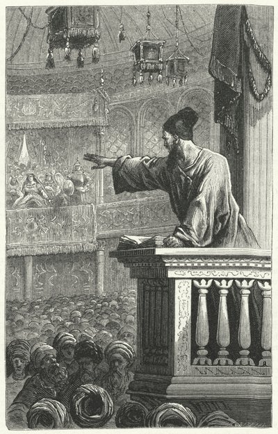 Kuran okuyan bir imam (gravür) by Frederic Theodore Lix