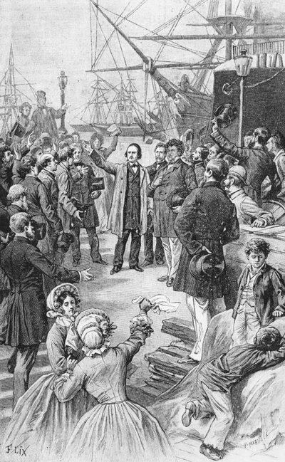 Victor Hugo (1802-85) 1 Ağustos 1852'de Antwerp'te arkadaşlarına ve destekçilerine veda ederken, 1885 dolaylarında by Frederic Theodore Lix