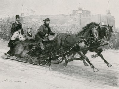 Mavi İpek Ağlı Kızak, Karın Sakinlere Püskürtmesini Önlemek için, Arka Planda Kremlin by Frederic de Haenen