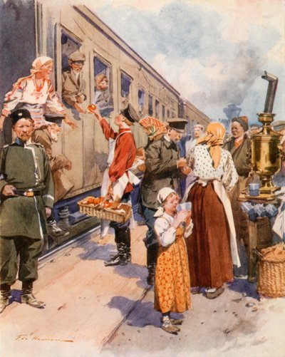 Bir Ülke Tren İstasyonunda Çay Satıcıları by Frederic de Haenen