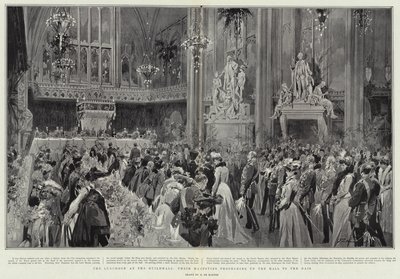 The Luncheon at the Guildhall, Their Majesties proceeding up the Hall to the Dais  by Frederic de Haenen