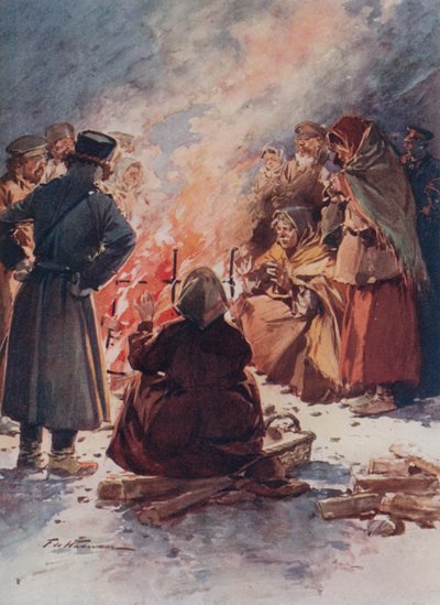 The Poor of Moscow warming themselves at Street Fires in Winter  by Frederic de Haenen