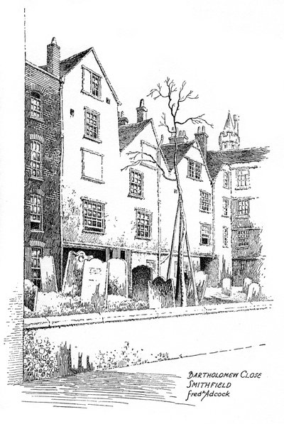 Bartholomew Close, Smithfield, Londra, 1912. by Frederick Adcock