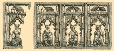 Gölgeliklerin Altında Oturan Şövalyeler ve Hanımlar, delikli fildişi panel, 14. yüzyılın ortaları, 1881. by Frederick Albert Slocombe