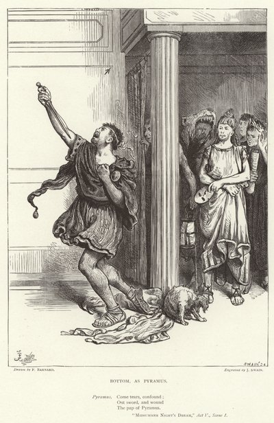 Alt, Pyramus olarak, Yaz Gecesi Rüyası, V. Perde, I. Sahne by Frederick Barnard