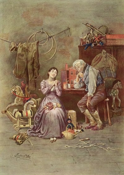 Caleb Plummer ve kör kızı, Charles Dickens'ın (1812-70) 'The Cricket on the Hearth' (1845) filminden bir sahne by Frederick Barnard