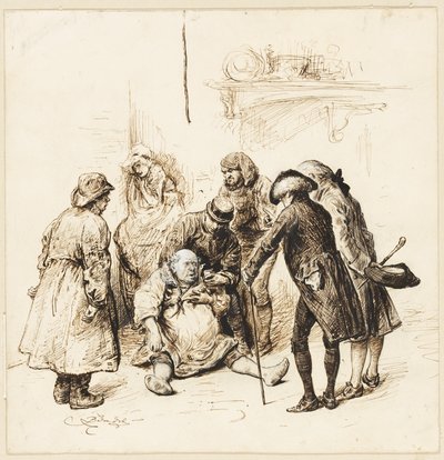 Sarhoş birine yardım eden iki beyefendi by Frederick Barnard