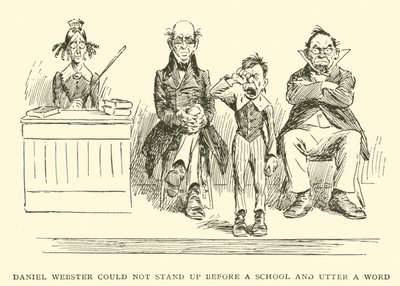 Daniel Webster bir okulun önünde ayağa kalkıp tek kelime söyleyemedi by Frederick Burr Opper