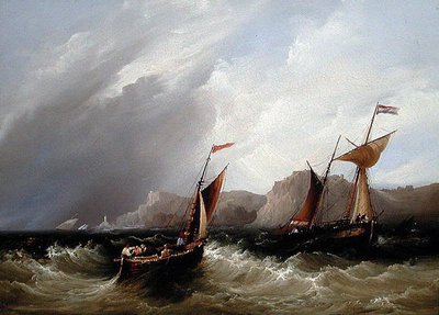 Kayalık Sahil şeridindeki gemiler (gemide petrol) by Frederick Calvert
