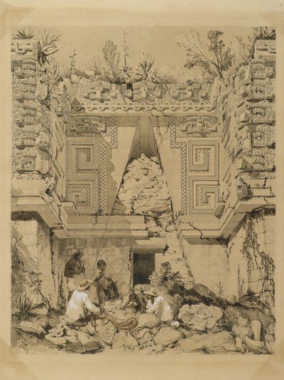 Archway, Casa del Gobernador, Uxmel, Yucatan, 1843 (sepya mürekkebi ve dokuma kağıt üzerinde yıkama) by Frederick Catherwood