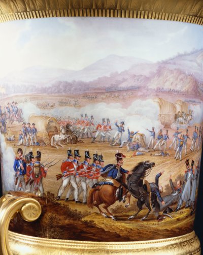 Berlin altın zeminli ince çan çanağı vazo ve Wellington Service tipi kaideden detay, 1817 sated, Vittoria Savaşı