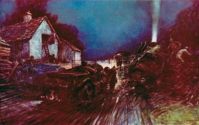 Le Mans 24 saatlik yarışında Beyaz Saray Köşesindeki tarihi kaza, Bu kazadan sonra hasarlı bir Bentley kazanmaya devam etti (renkli taş) by Frederick Gordon (after) Crosby
