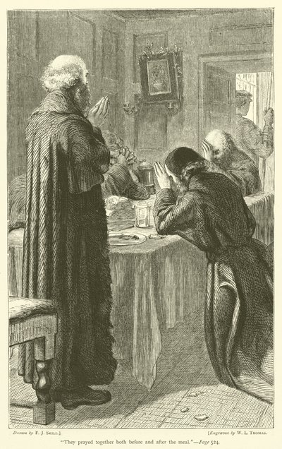 Yemekten önce ve sonra birlikte dua ettiler by Frederick John Skill